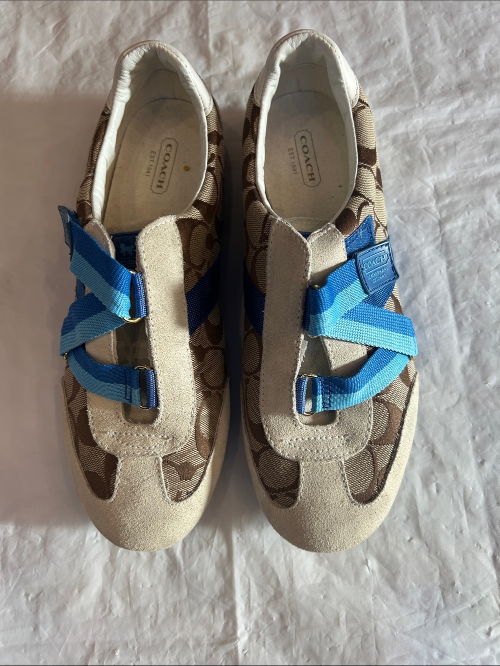 Coach Brown Signature Sneakers with Blue Straps